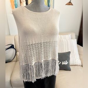 Ann Taylor Poncho Shawl with Fringe Warm Cream Color